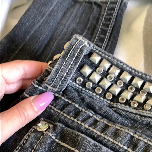 Vintage Y2K Black Studded and Rhinestoned Miss Me Skinny Jeans - Picture 8 of 8